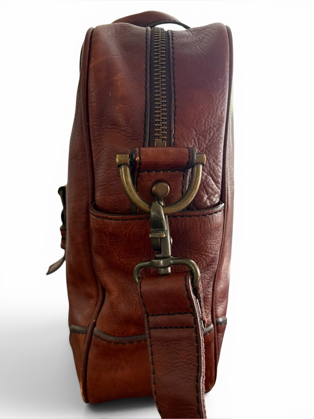 Fossil Chestnut Brown Leather Laptop Bag with Shoulder Strap - Picture 8 of 16